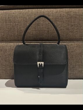 VTG Enzo Angiolini Black Satin Cocktail Hand Bag Purse Evening Satin Gold Buckle